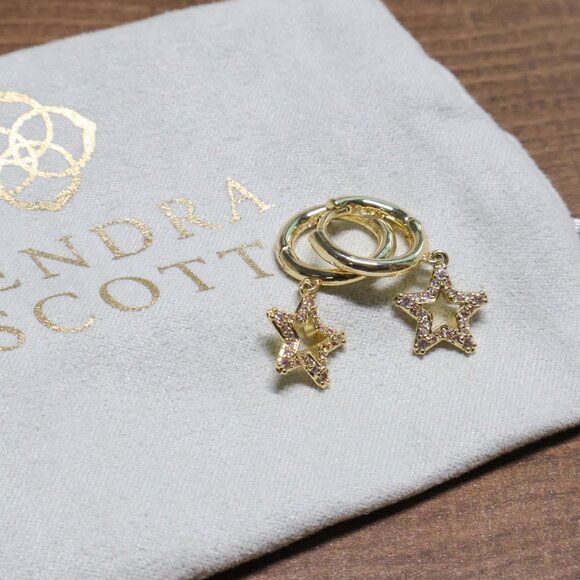 New Kendra Scott Jae Star White Crystal Gold Earrings - Picture 2 of 3